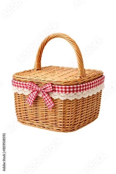 Obraz Wicker Picnic Basket With Bow