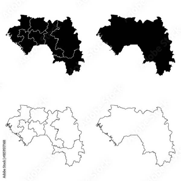 Obraz Guinea Outline and Solid Fill Map Set.
