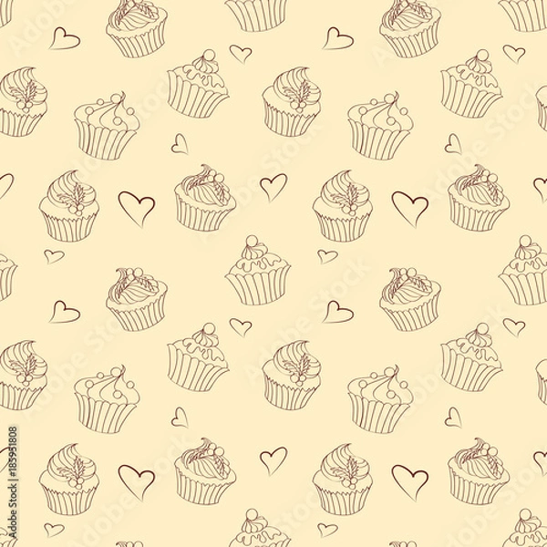 Fototapeta Seamless pattern of outlines delicious Christmas cupcakes