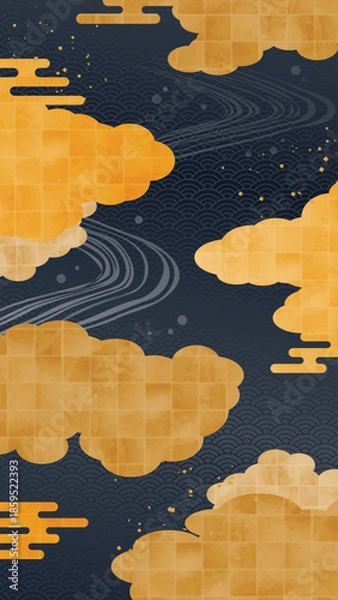 Obraz 金色の雲をあしらった和風背景デザイン