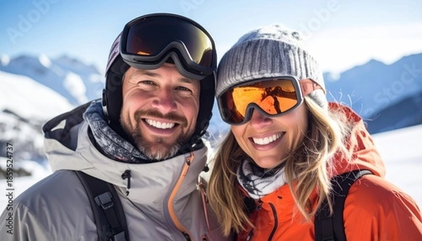 Obraz Ski Couple Smiling Selfie.