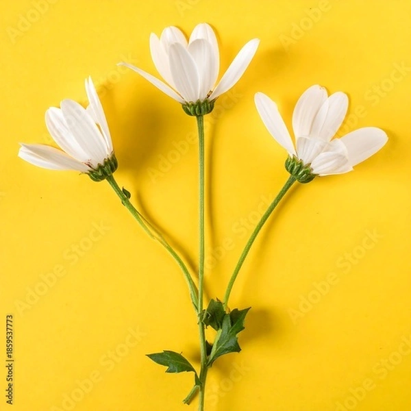 Obraz Three white daisies on a yellow background