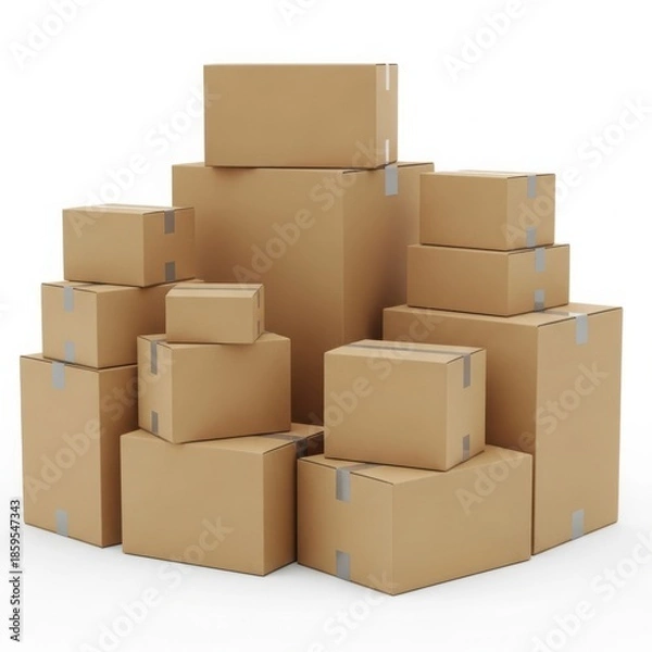 Obraz Stack of cardboard boxes isolated on white background