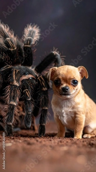 Obraz Tiny dog and giant spider
