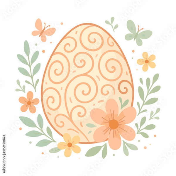 Obraz Pastel Easter Egg with Swirl Pattern and Flowers