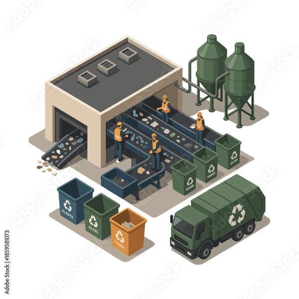 Obraz Isometric Recycling Plant with Sorting and Processing