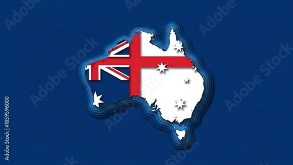 Obraz Tasmania map with Union Jack flag overlay on dark blue grunge background