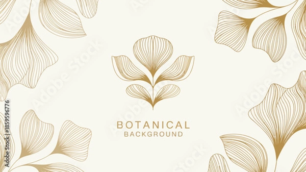 Fototapeta Elegant botanical background with gold leaf pattern