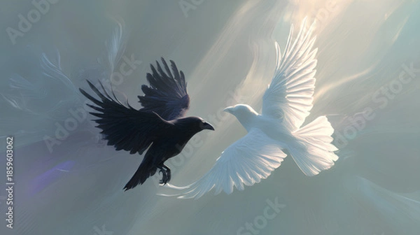 Obraz Abstract Birds in Luminous Motion on Dark Background