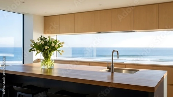 Obraz Modern Kitchen Island with Ocean View