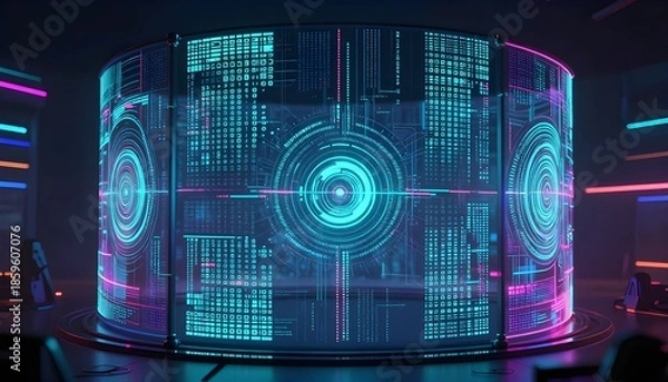 Obraz Cyber Network with Glowing Security Nodes