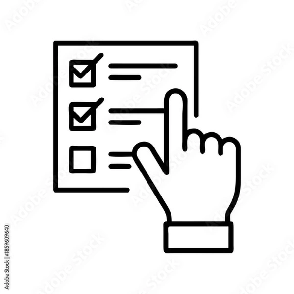 Obraz Hand pointing at checklist with checked boxes on white background  