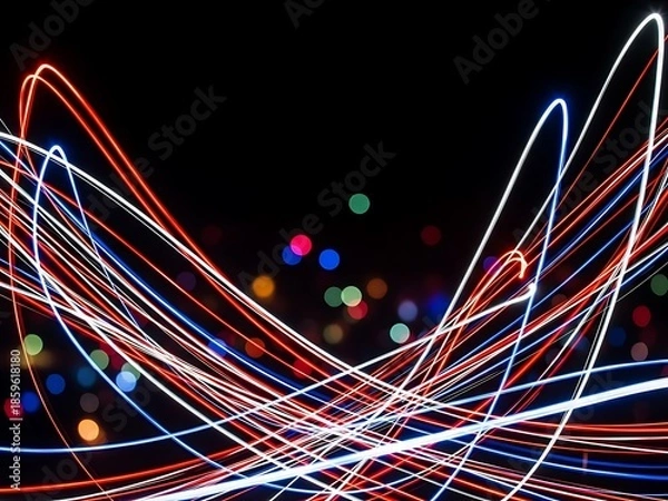 Obraz Abstract light trails and bokeh effect on a dark background