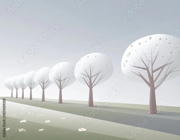 Obraz シンプルな桜並木のイラスト（AI生成画像）