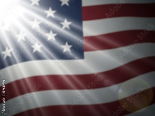 Obraz American flag with sun rays shining through