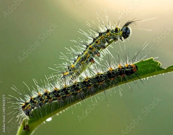 Obraz Two caterpillars on a leaf