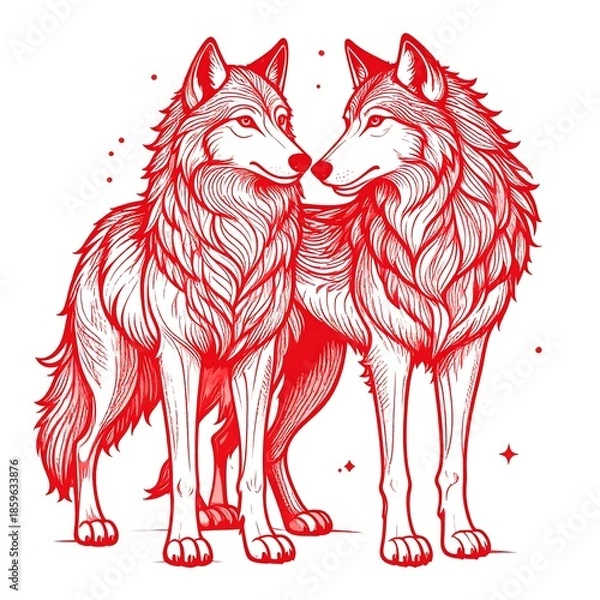 Fototapeta Two red wolves facing each other