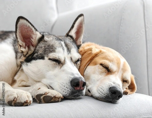 Obraz Two dogs sleeping together on a couch