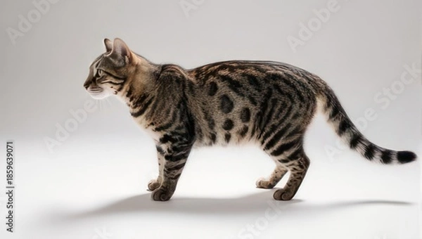Obraz Elegant Bengal Cat Posing Gracefully on a Clean White Background.