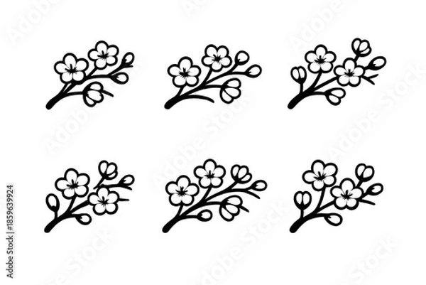 Obraz Six Branches with Cherry Blossoms on a Dark Background