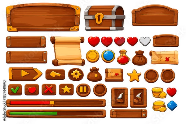 Obraz Collection of game interface elements on a warm background