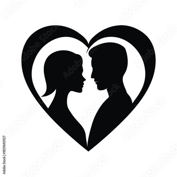 Obraz Couple silhouette inside a heart frame