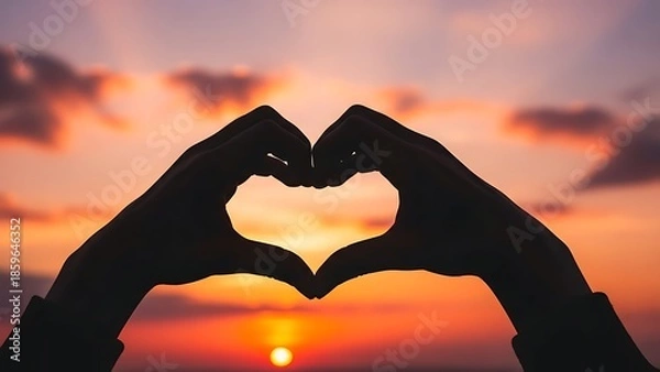 Obraz Hands Forming Heart at Sunset