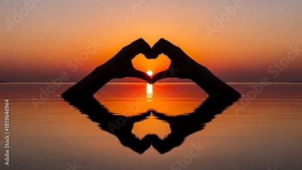 Obraz Sunset Hands Heart Reflection