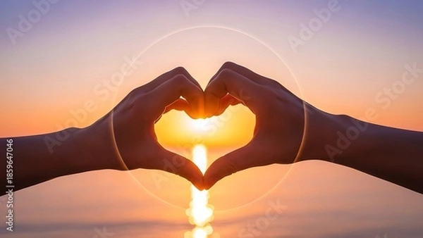 Obraz Sunset Hands Heart Shape