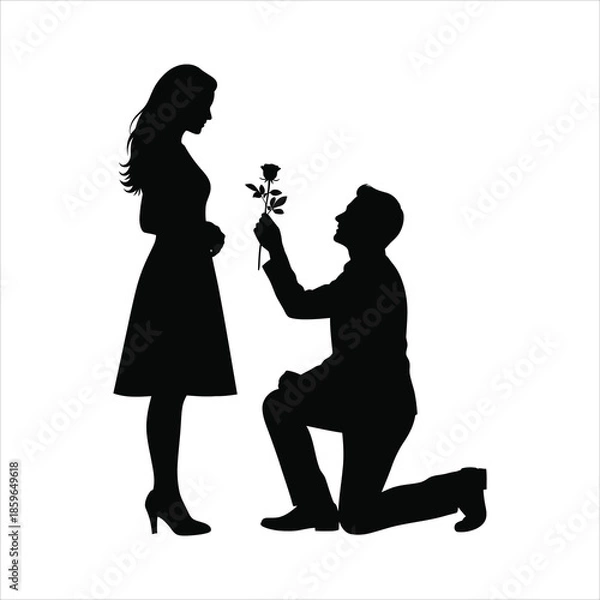 Obraz Romantic Proposal Silhouette Illustration