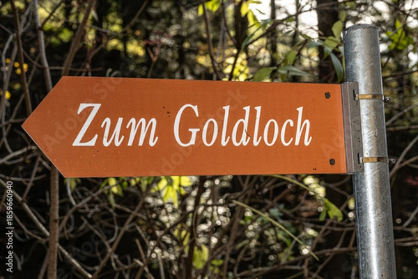 Obraz Wegweiser zu einer Höhle, Schweiz