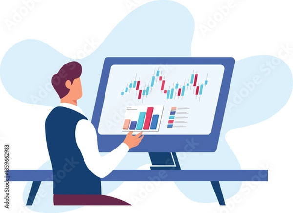 Obraz business man with graph on screen