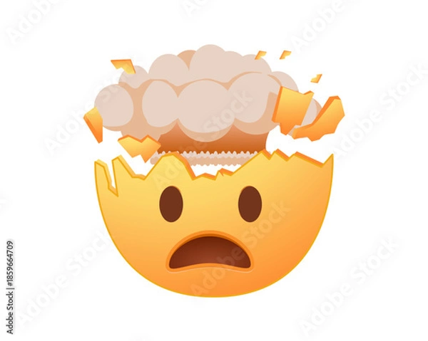 Obraz Mind Blown Emoji with Exploding Head isolated white background. Shocked face emoji vector mind explosion illustration
