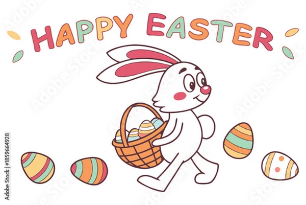 Obraz easter bunny with eggs and happy easter message festive design on white background