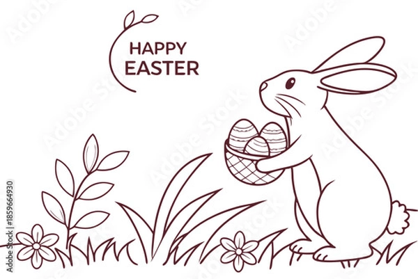 Obraz cheerful easter rabbit eggs holiday greeting concept on white background