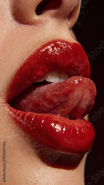 Fototapeta 舌なめずりする女性の口元