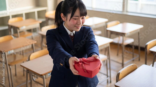 Fototapeta バレンタインチョコを差し出す女の子