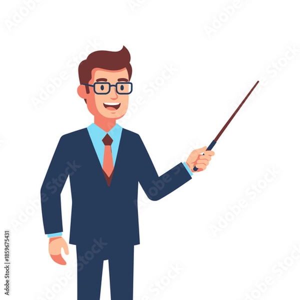 Obraz Teacher Pointing Illustration – Professional Instructor Presentation Vector Art