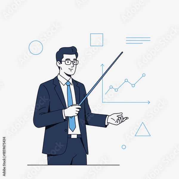 Obraz Teacher Pointing Illustration – Professional Instructor Presentation Vector Art