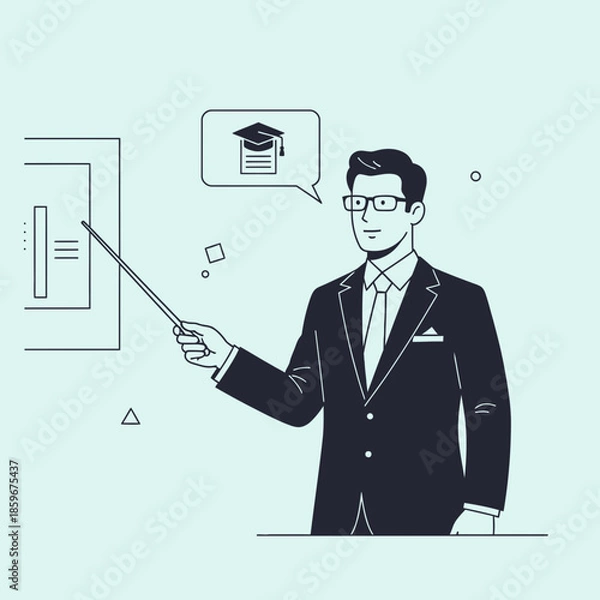 Obraz Teacher Pointing Illustration – Professional Instructor Presentation Vector Art