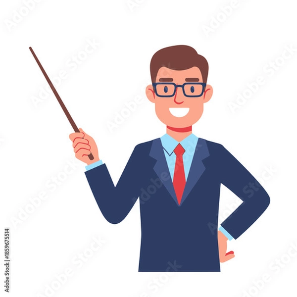 Obraz Teacher Pointing Illustration – Professional Instructor Presentation Vector Art