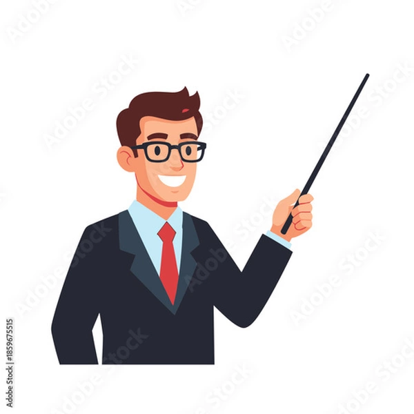 Obraz Teacher Pointing Illustration – Professional Instructor Presentation Vector Art