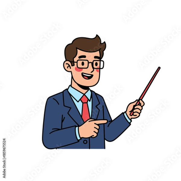 Obraz Teacher Pointing Illustration – Professional Instructor Presentation Vector Art