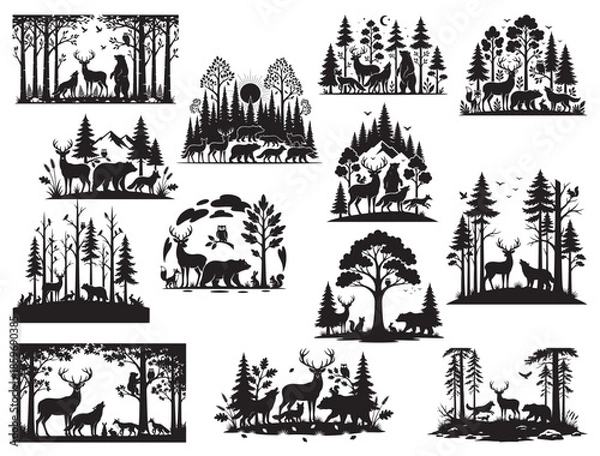 Obraz FOREST ANIMALS SILHOUETTE