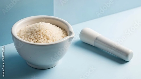 Fototapeta 白い器と粉末が静かに置かれる