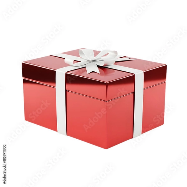 Obraz Elegant red gift box with white ribbon