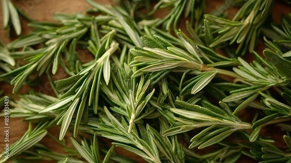 Fototapeta Close-up of fresh rosemary sprigs, displaying textured leaves and botanical detail