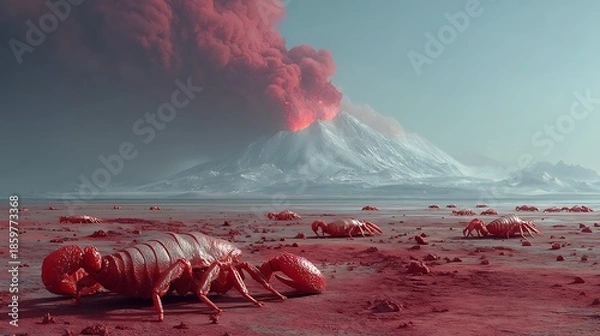 Obraz Red planet with snow capped volcano mountain high resolution image