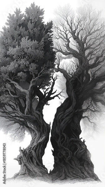 Obraz Two Trees Communicating in a Secret Language?. Generative AI
