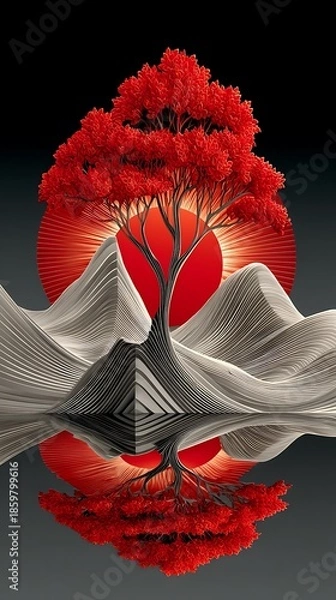 Obraz Red tree reflection scenic digital artwork high resolution image